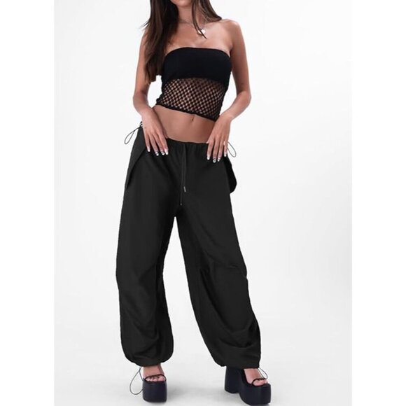 Parachute Pants Drawstring Elastic Waist Loose Baggy Y2K Pants Trousers … - Picture 10 of 10